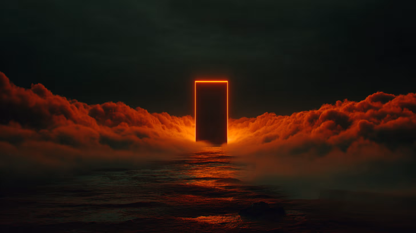 Un chemin clair et lumineux traversant un brouillard ou des nuages abstraits, métaphore de l'élimination des distractions, lumière dorée et chaleureuse, perspective atmosphérique douce, composition minimaliste, sentiment de clarté émergeant de la complexité.